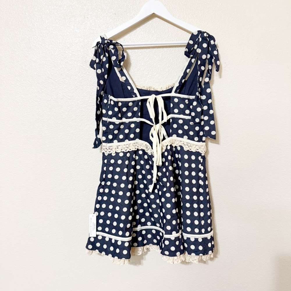 For Love & Lemons Dolly Denim Polka Dot Mini Dress Free People Size XL NEW $229 - Picture 11 of 16